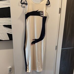 Cream Sheath Midi Dress with Scoop Neck